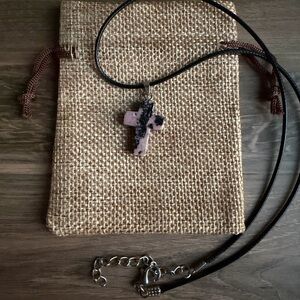 Genuine Rhodonite Cross Necklace Rhodonite Necklace Minimalist Crystal Necklace